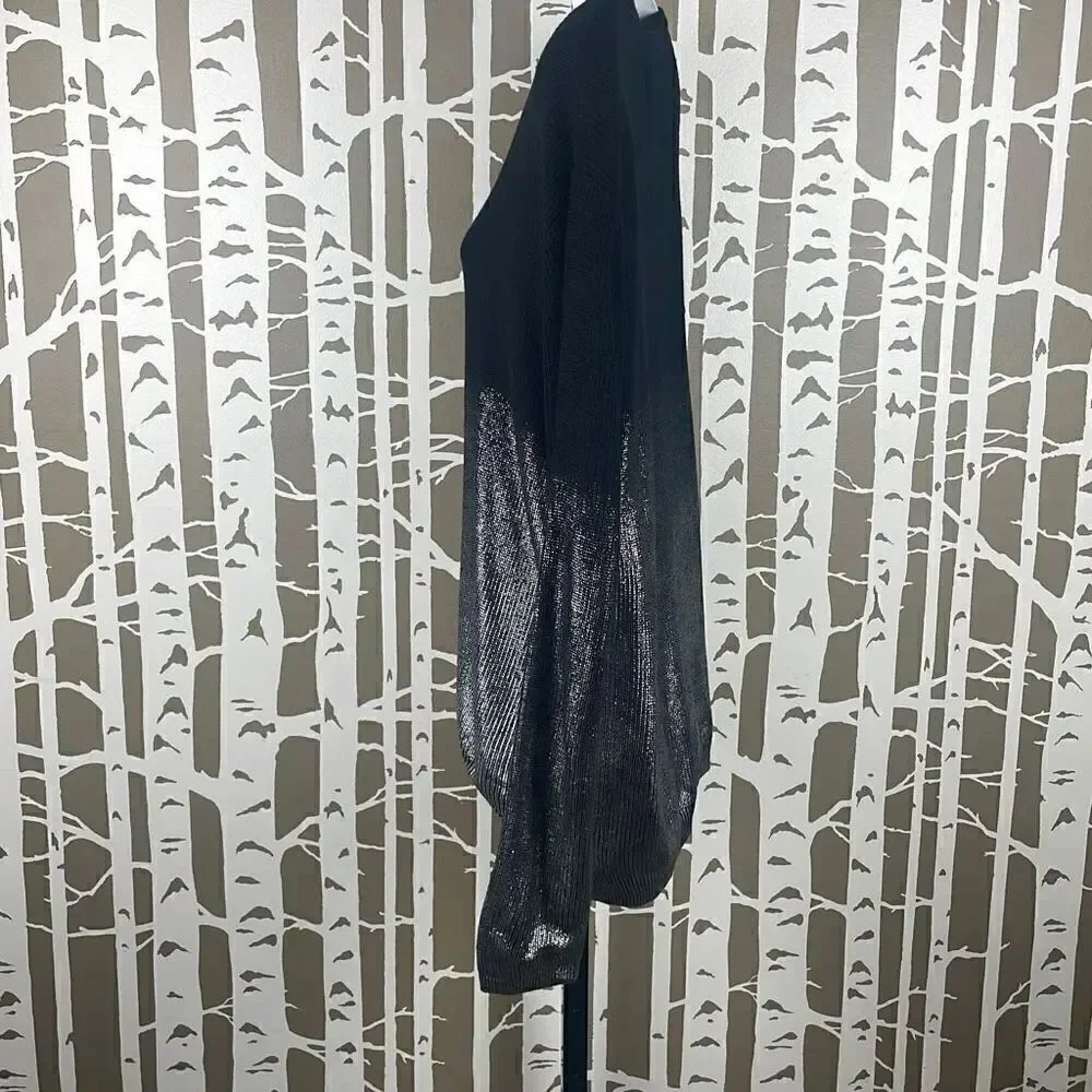 Black and Silver Metallic Ombré Split Hem Sweater S
